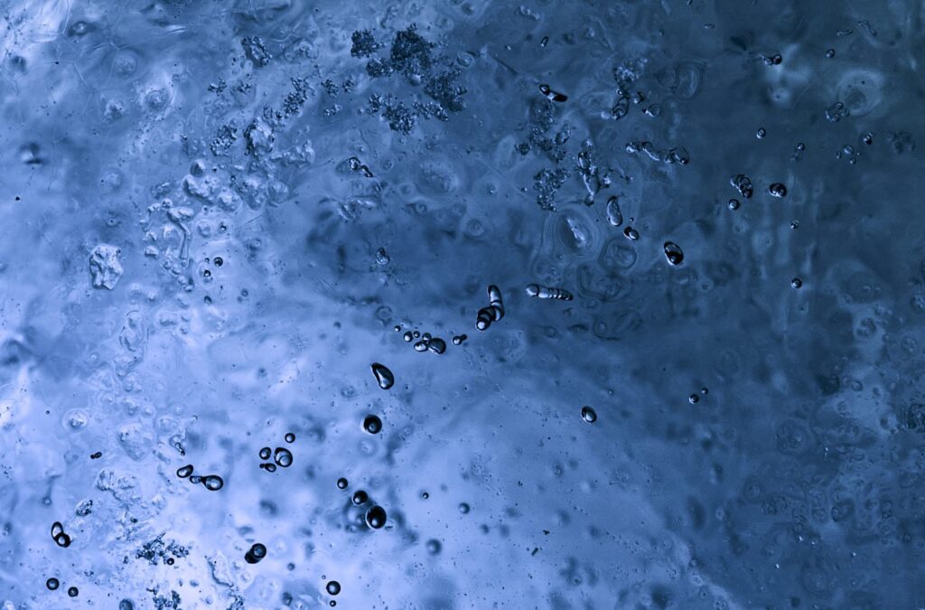 Blue ice with trapped air bubbles