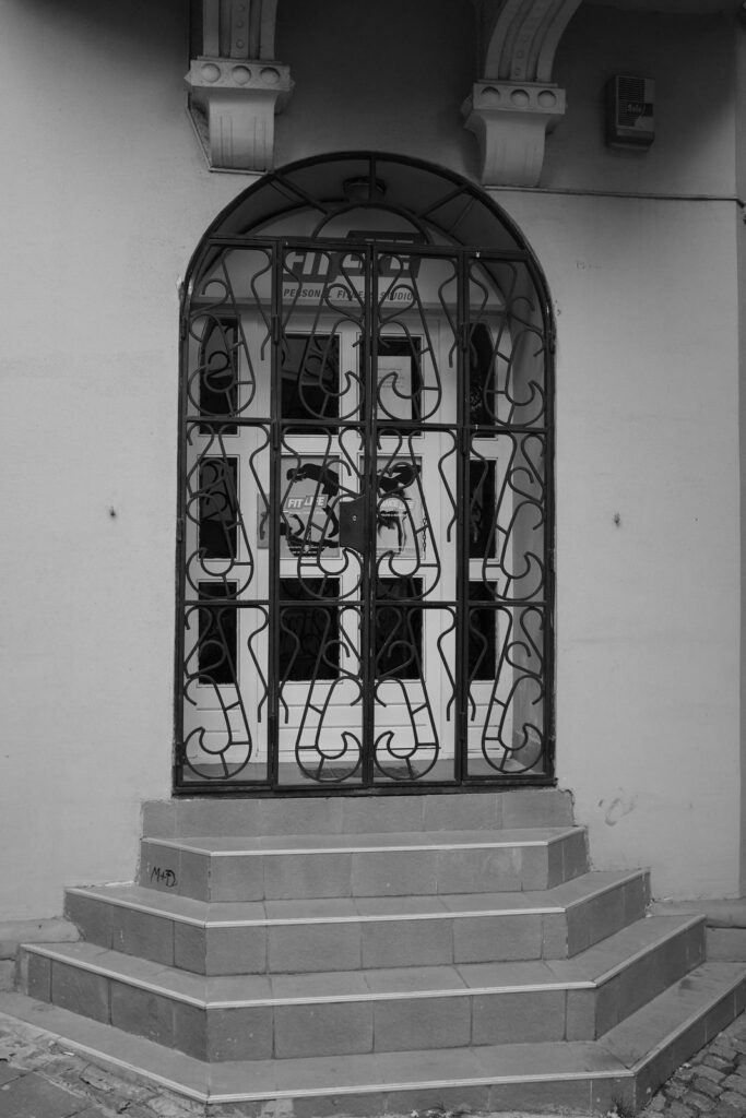Black and white doorway or window detail in Belgrade, photo 25