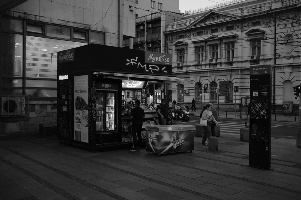 Black and white street scene in Belgrade, photo 2