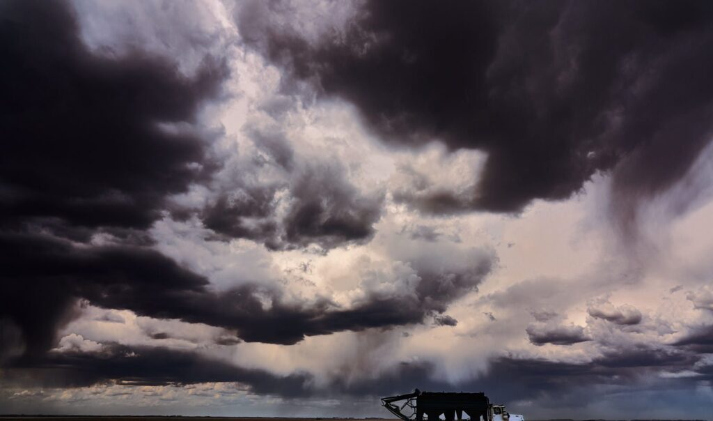 Heavy dark storm clouds over the prairie