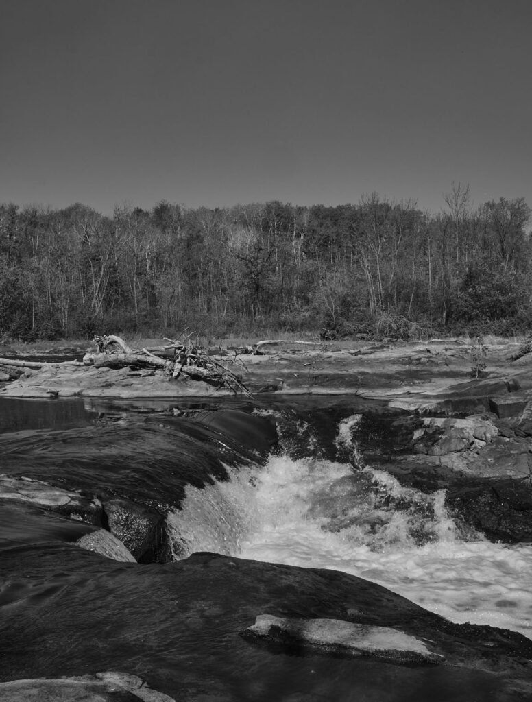 Water tumbling through a rocky channel